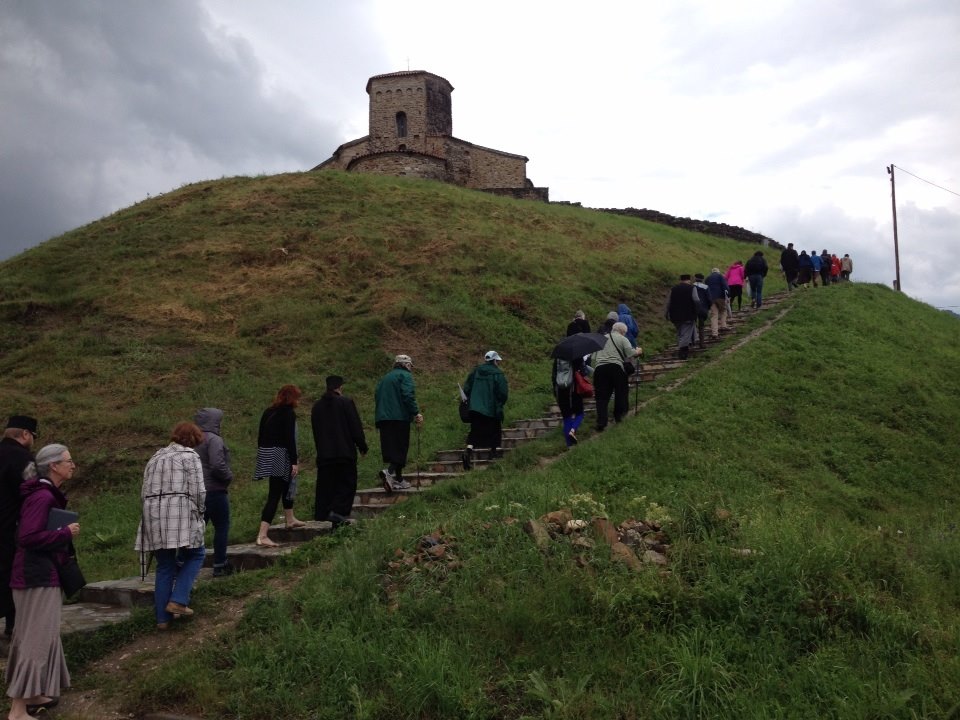 orthodox pilgrims climbing